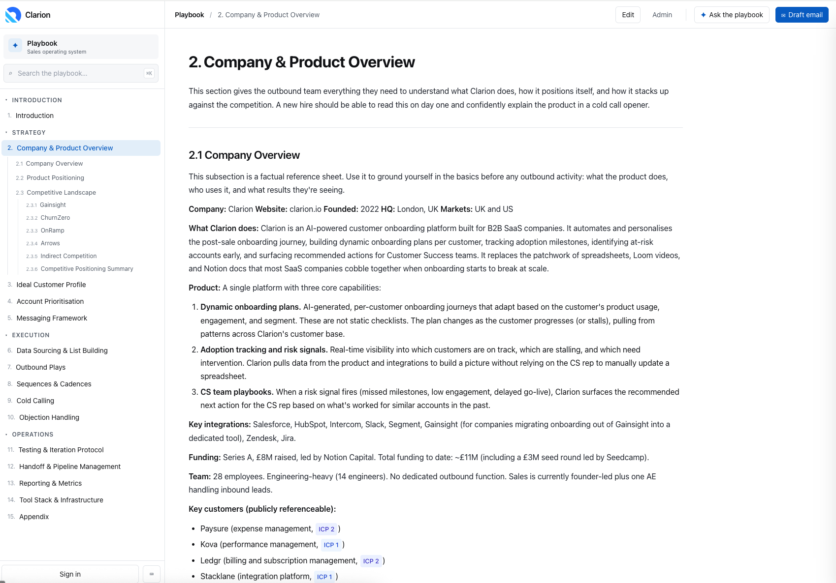 The Yellow O Playbook full table of contents showing strategy, execution and operations sections